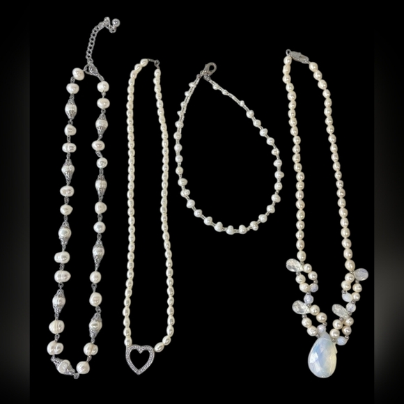 Lot of 16 Genuine Pearl/stone Necklaces with Silver Tone Findings - Picture 9 of 17